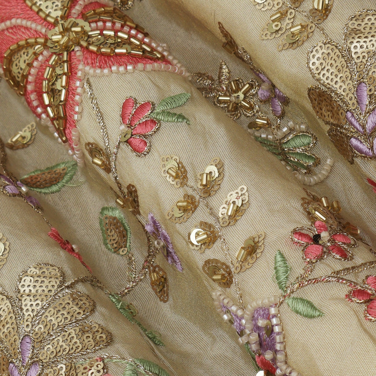 Beige Color Tissue Border Embroidery 54" Fabric