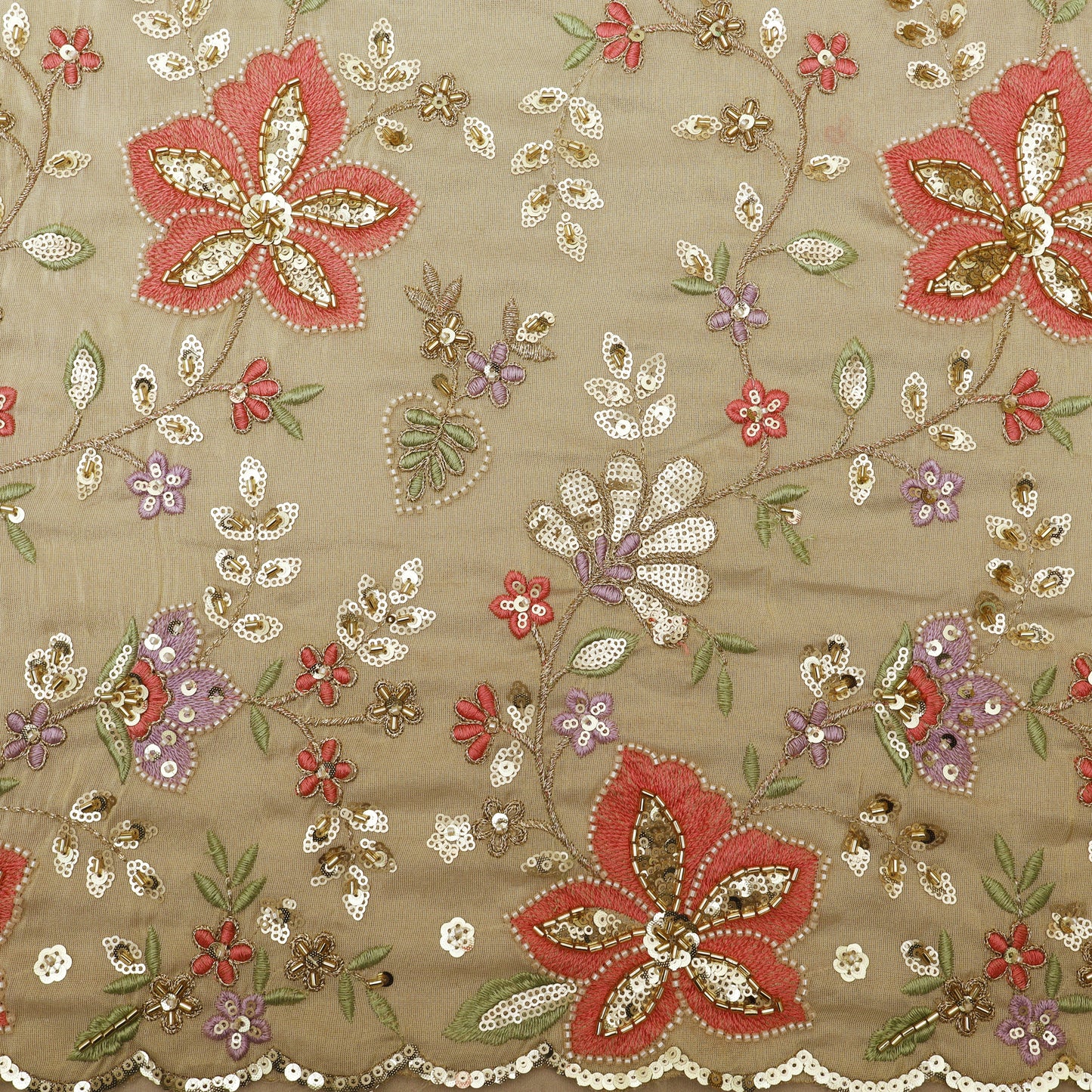 Beige Color Tissue Border Embroidery 54" Fabric