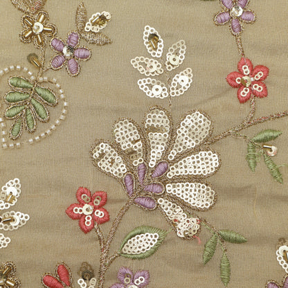 Beige Color Tissue Border Embroidery 54" Fabric