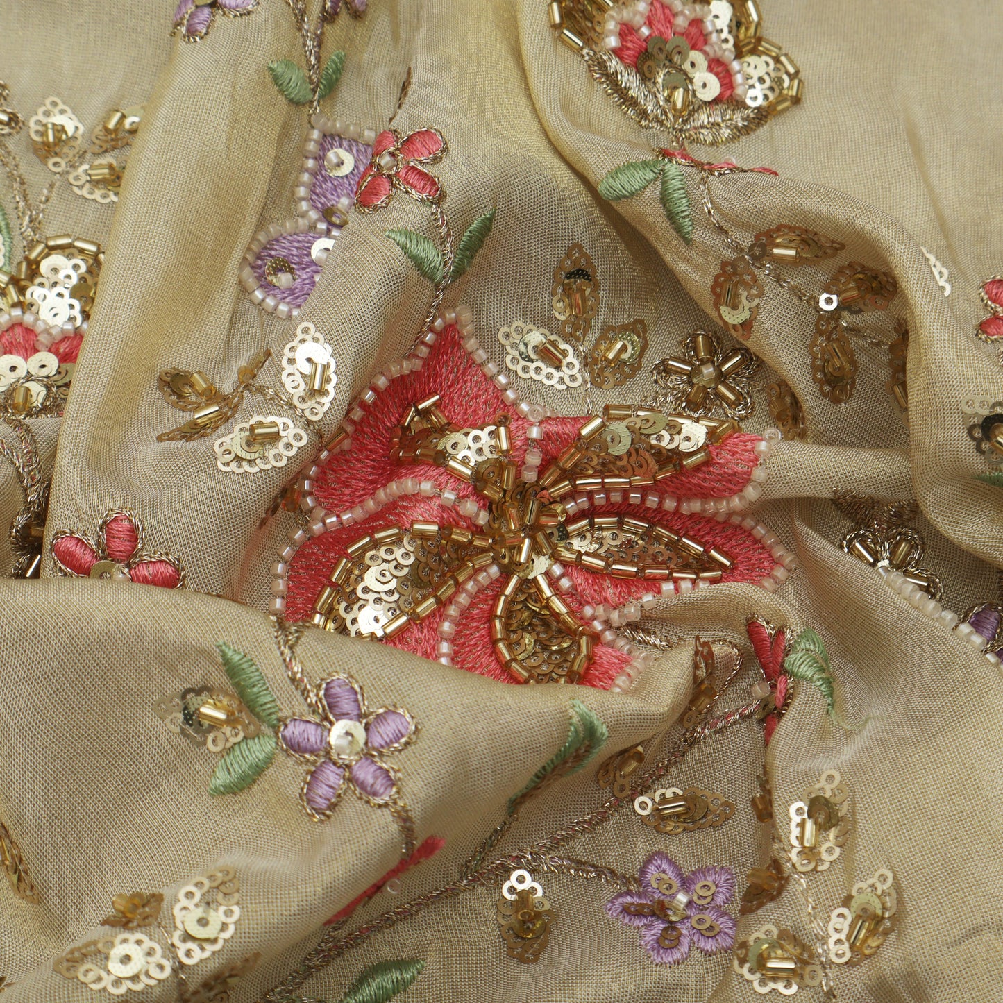 Beige Color Tissue Border Embroidery 54" Fabric