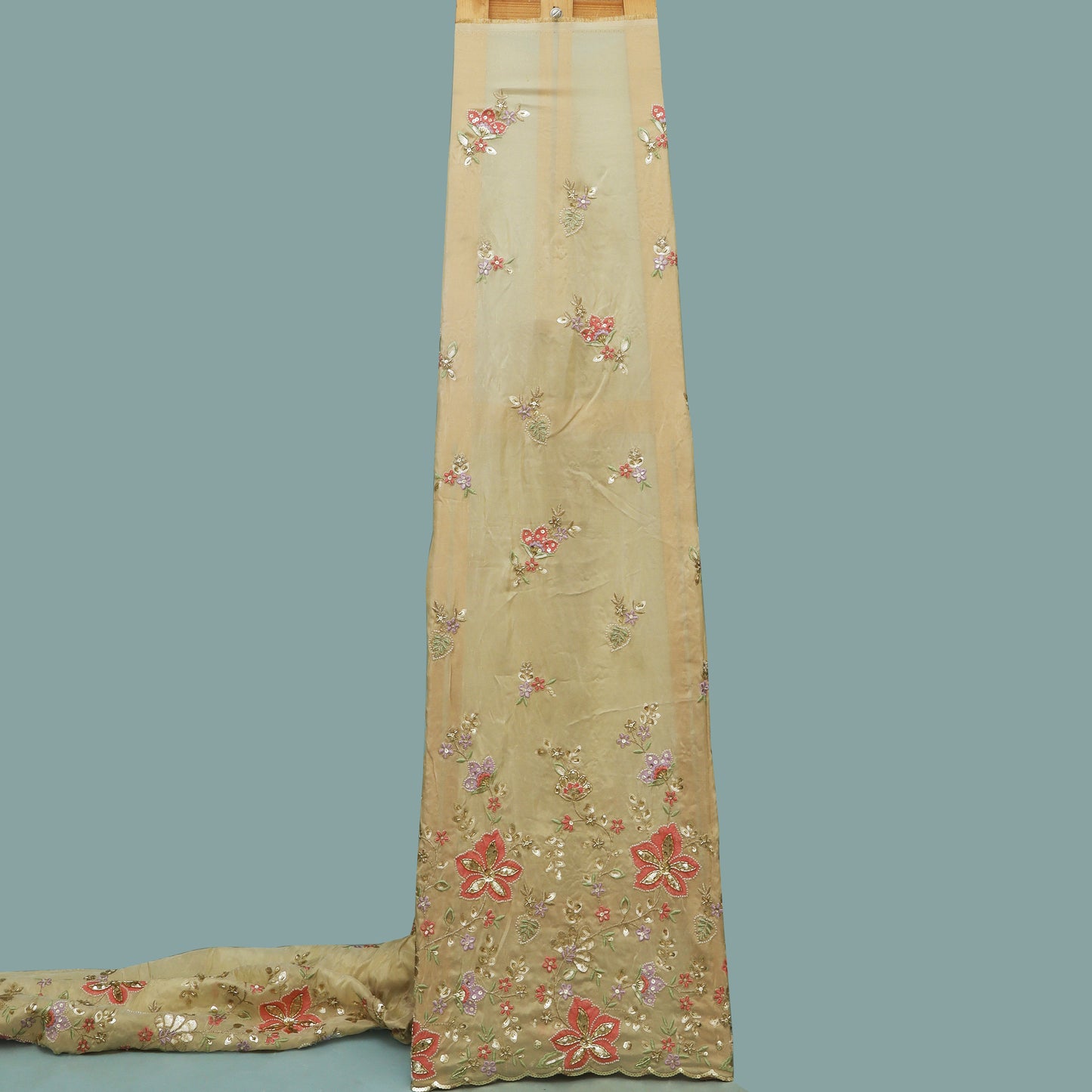 Beige Color Tissue Border Embroidery 54" Fabric