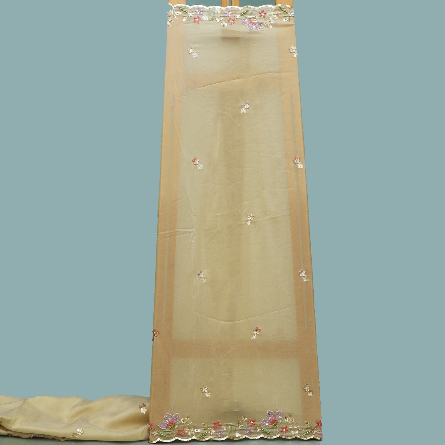 Beige Color Tissue Booti Fabric