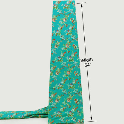 Teal Green Vintage Floral Printed Denim Fabric