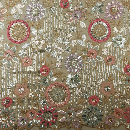 Beige Color Tissue Border Embroidery 54" Fabric