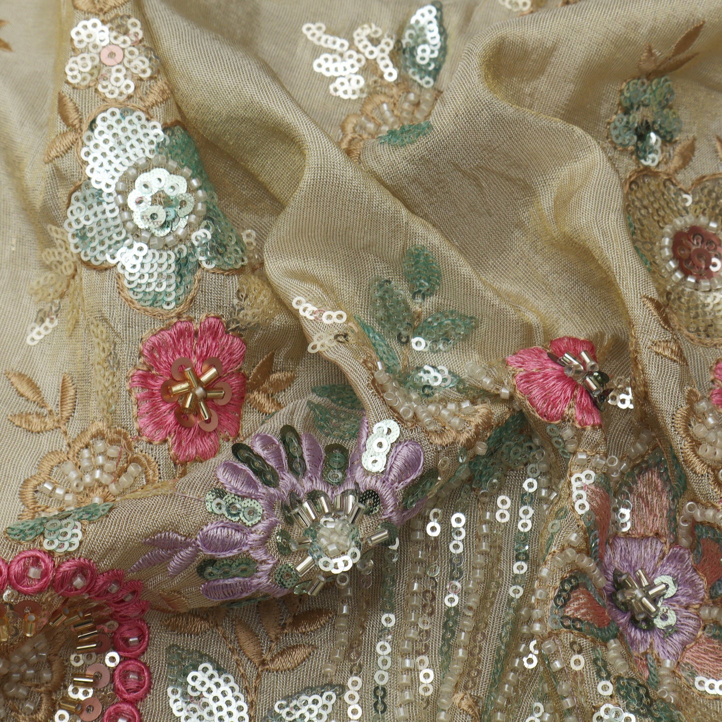 Beige Color Tissue Border Embroidery 54" Fabric