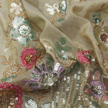 Beige Color Tissue Border Embroidery 54" Fabric