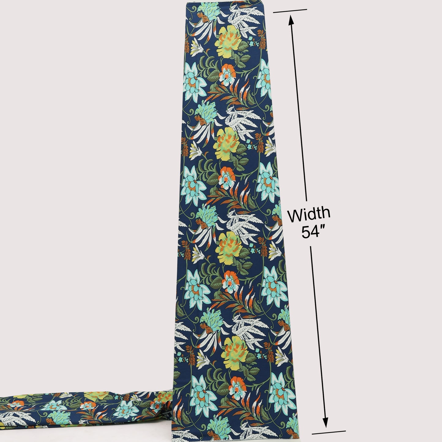 Navy Blue Floral Printed Denim Fabric