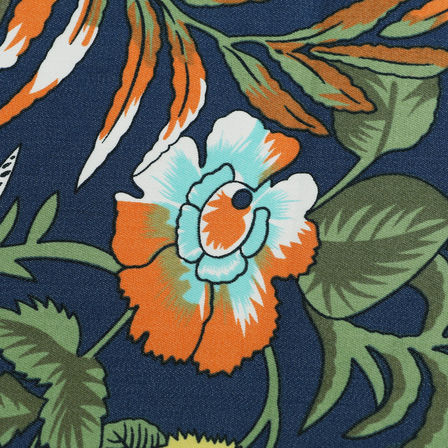 Navy Blue Floral Printed Denim Fabric