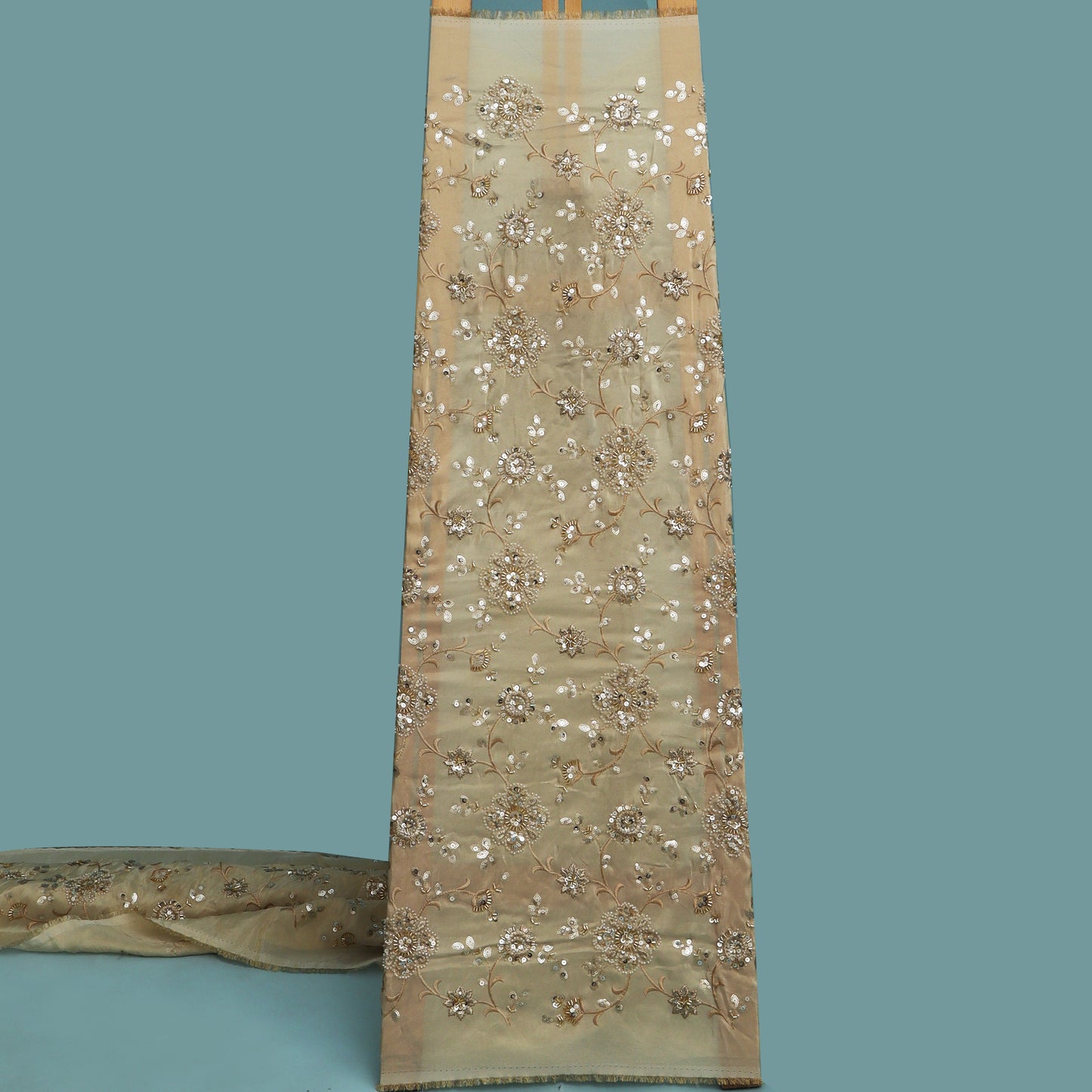 Beige Color Tissue Embroidery Fabric