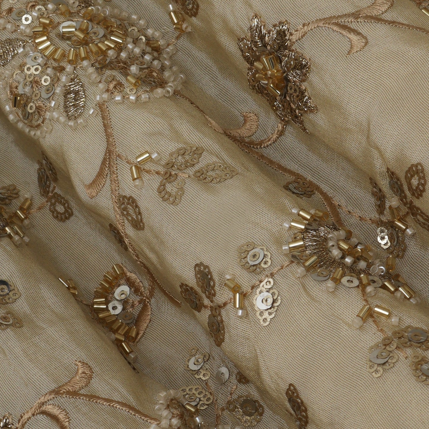 Beige Color Tissue Embroidery Fabric