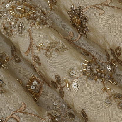 Beige Color Tissue Embroidery Fabric