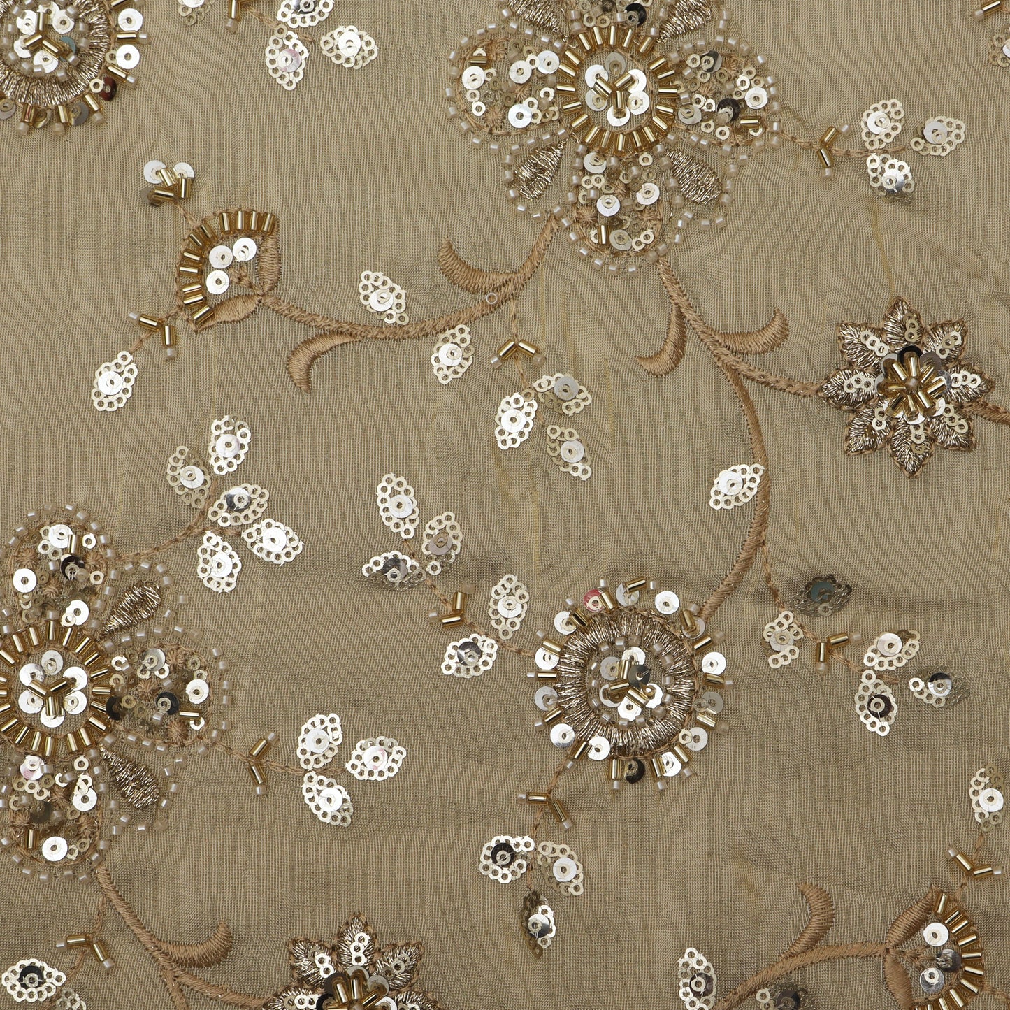 Beige Color Tissue Embroidery Fabric