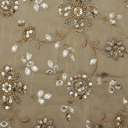 Beige Color Tissue Embroidery Fabric