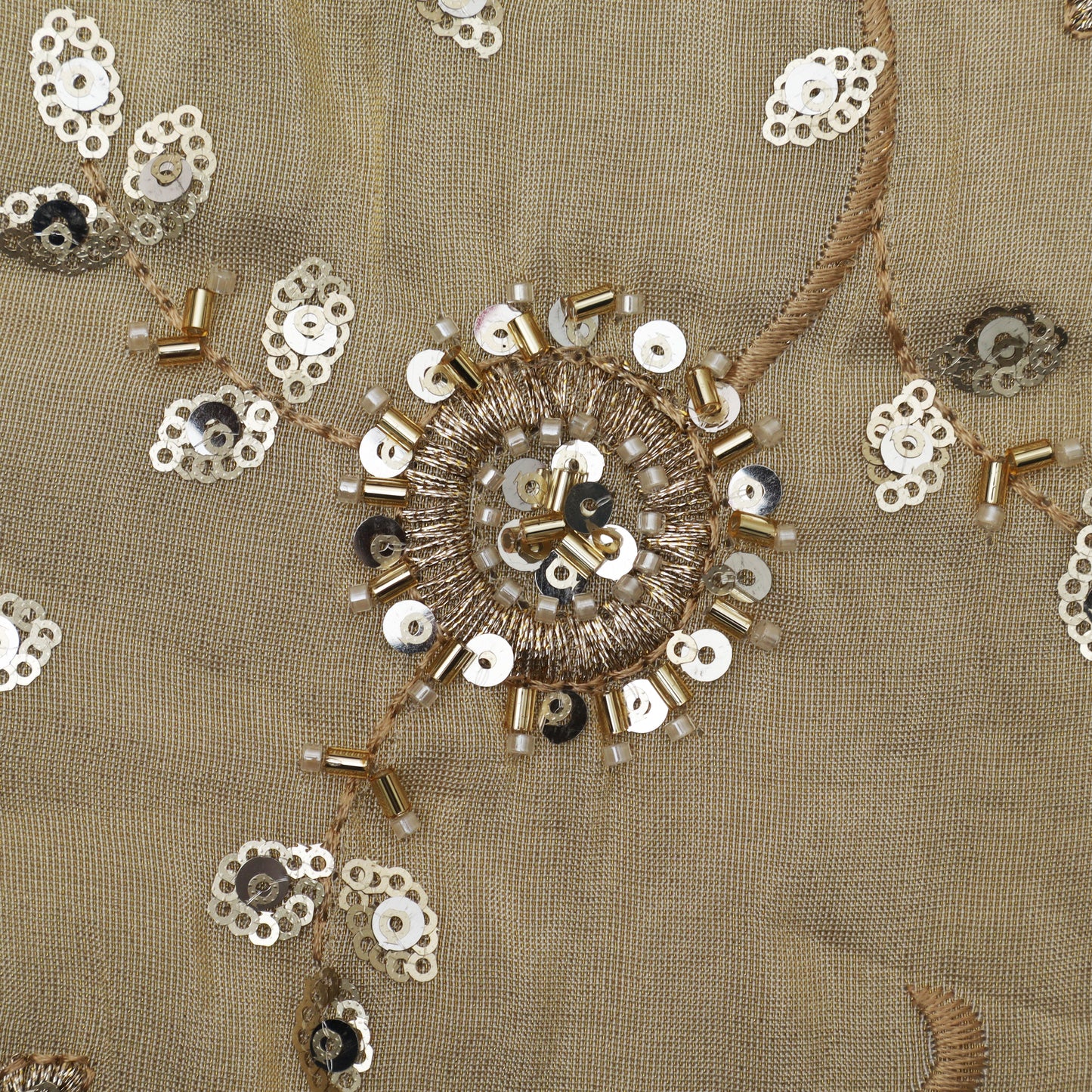 Beige Color Tissue Embroidery Fabric