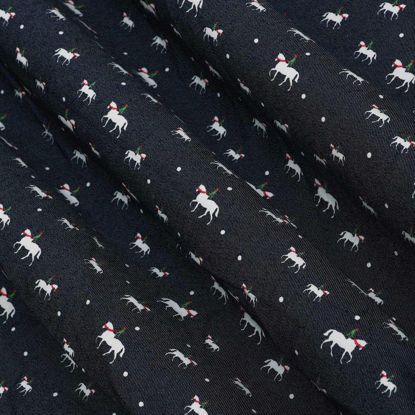Navy Blue Animal Printed Denim Fabric