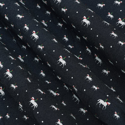 Navy Blue Animal Printed Denim Fabric