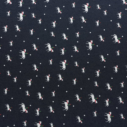 Navy Blue Animal Printed Denim Fabric