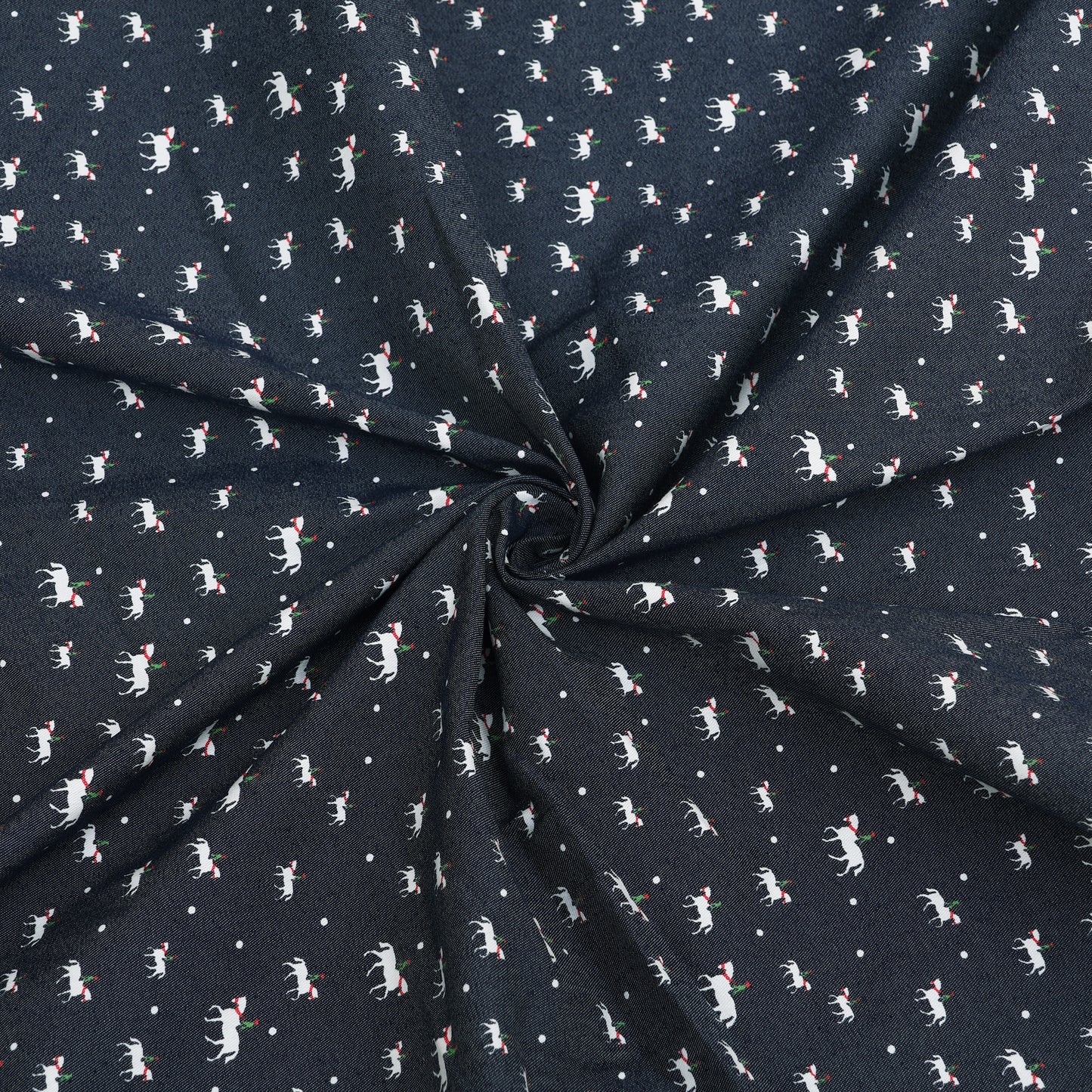 Navy Blue Animal Printed Denim Fabric