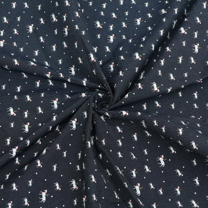 Navy Blue Animal Printed Denim Fabric