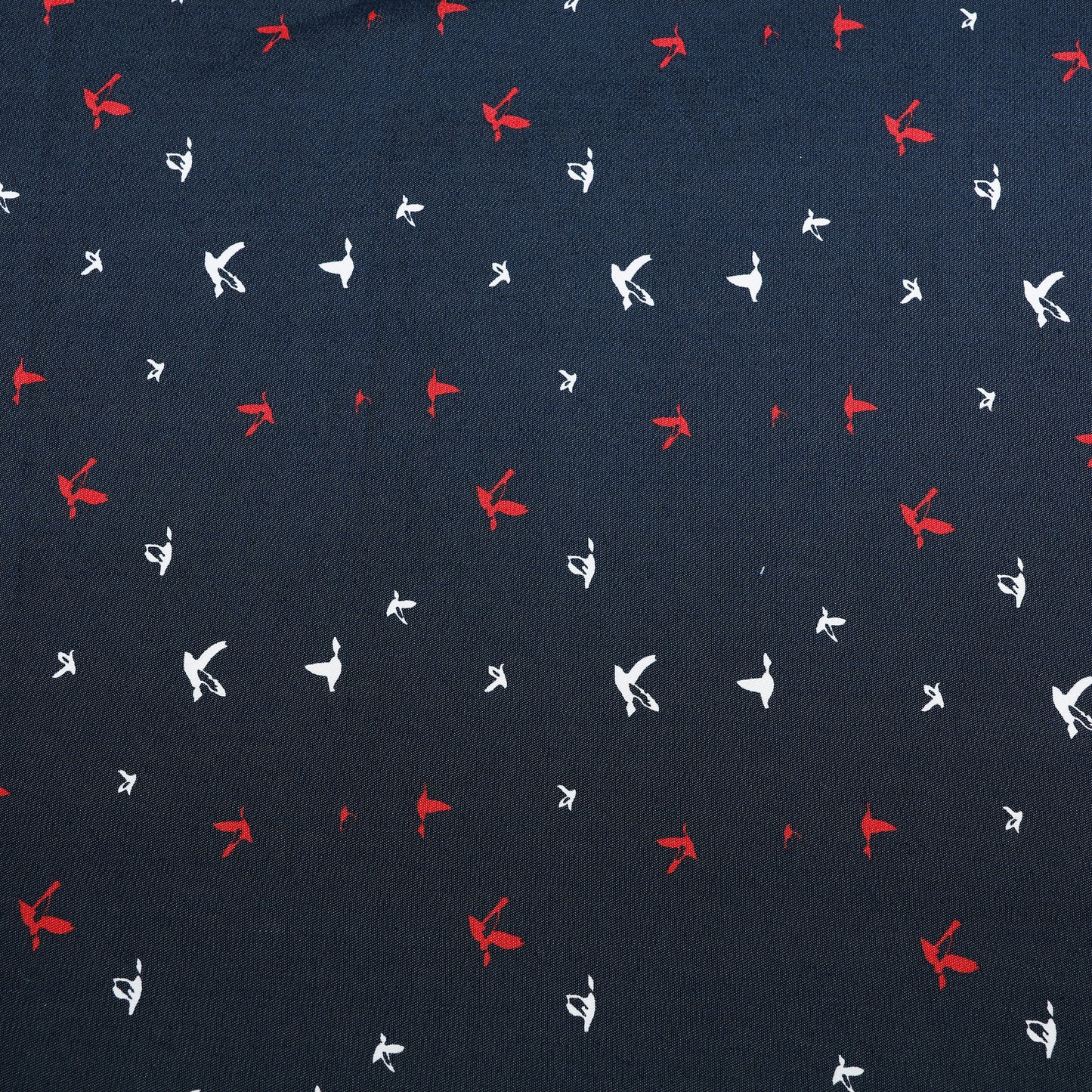Navy Blue Bird Printed Denim Fabric