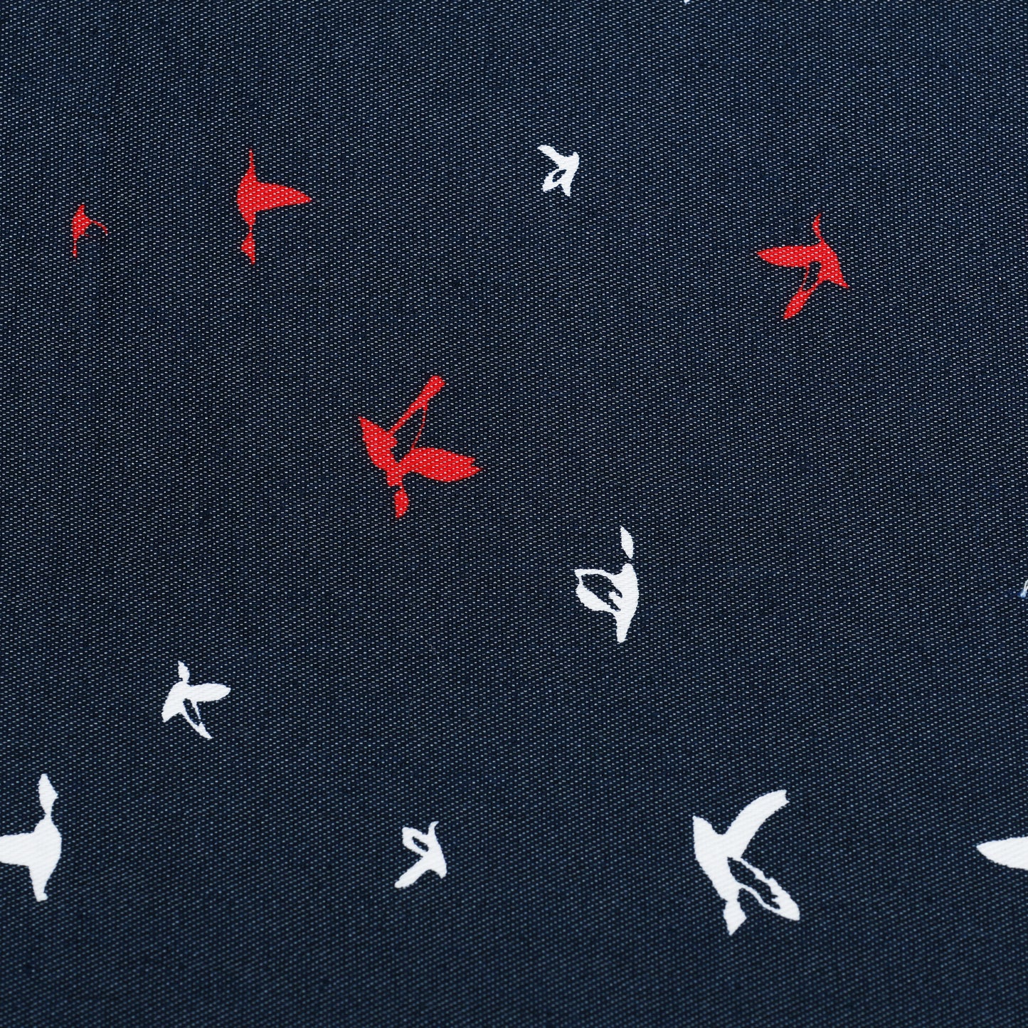 Navy Blue Bird Printed Denim Fabric