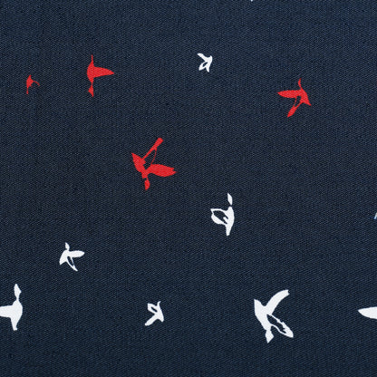 Navy Blue Bird Printed Denim Fabric