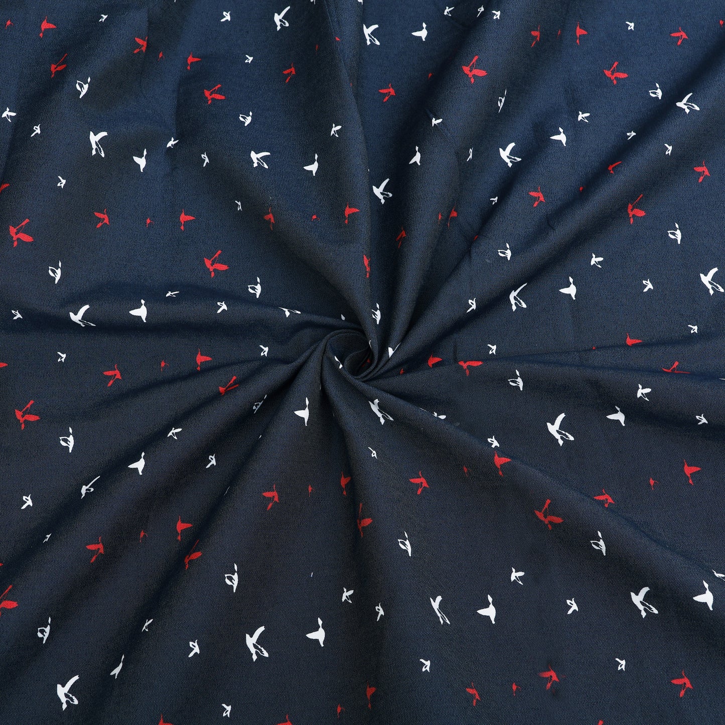 Navy Blue Bird Printed Denim Fabric