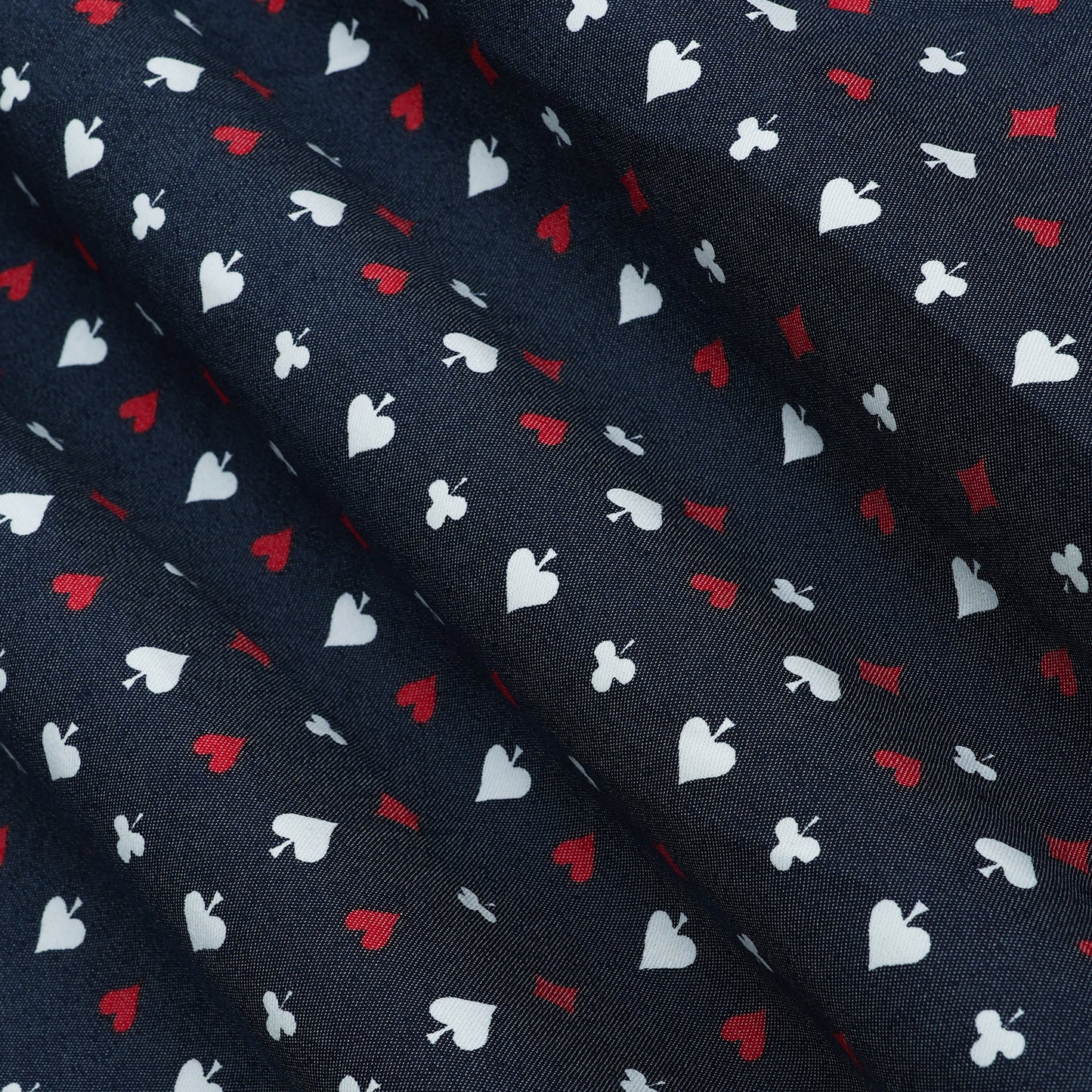 Navy Blue Card Printed Denim  Fabric