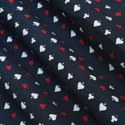 Navy Blue Card Printed Denim  Fabric