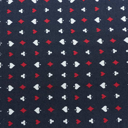 Navy Blue Card Printed Denim  Fabric
