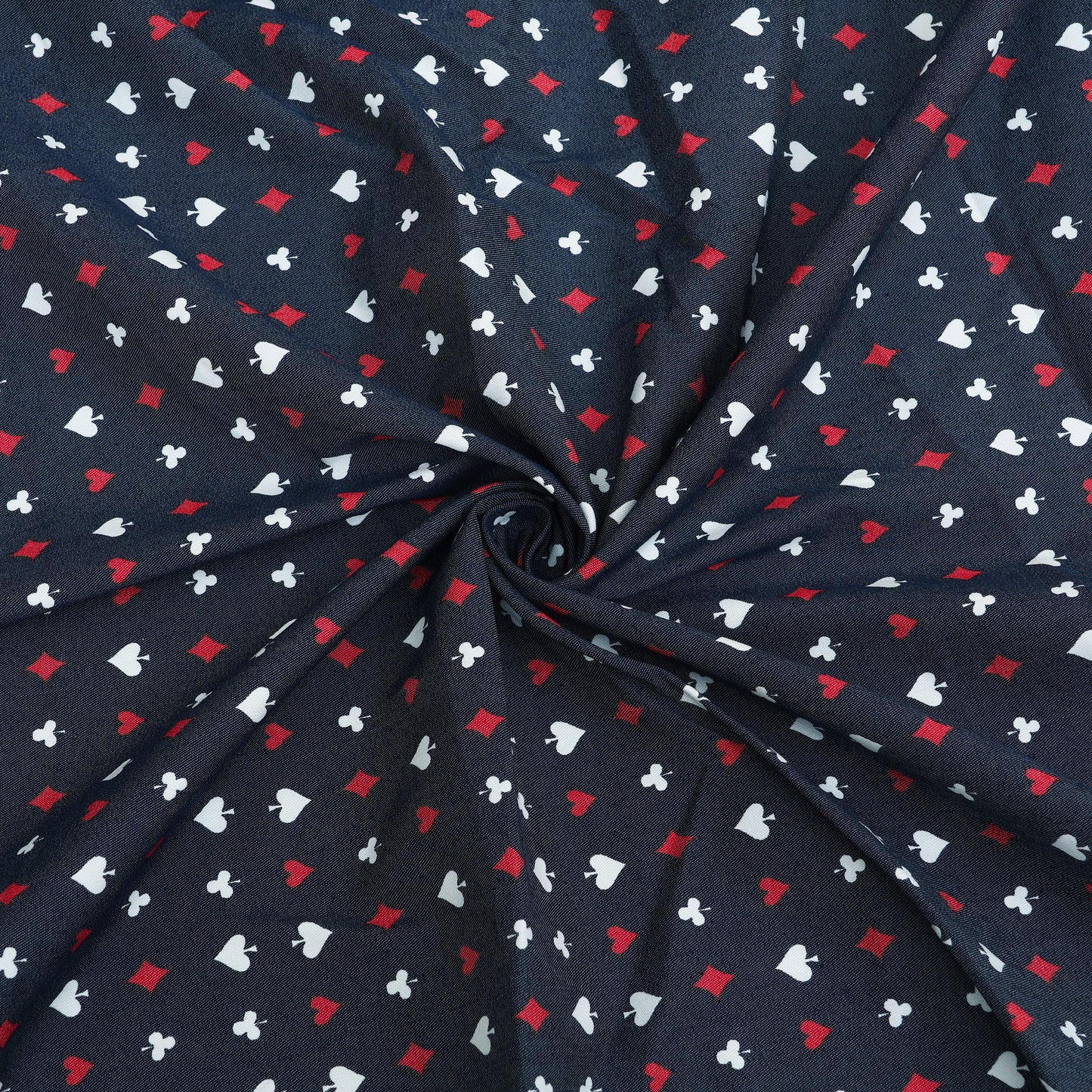 Navy Blue Card Printed Denim  Fabric