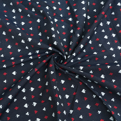 Navy Blue Card Printed Denim  Fabric