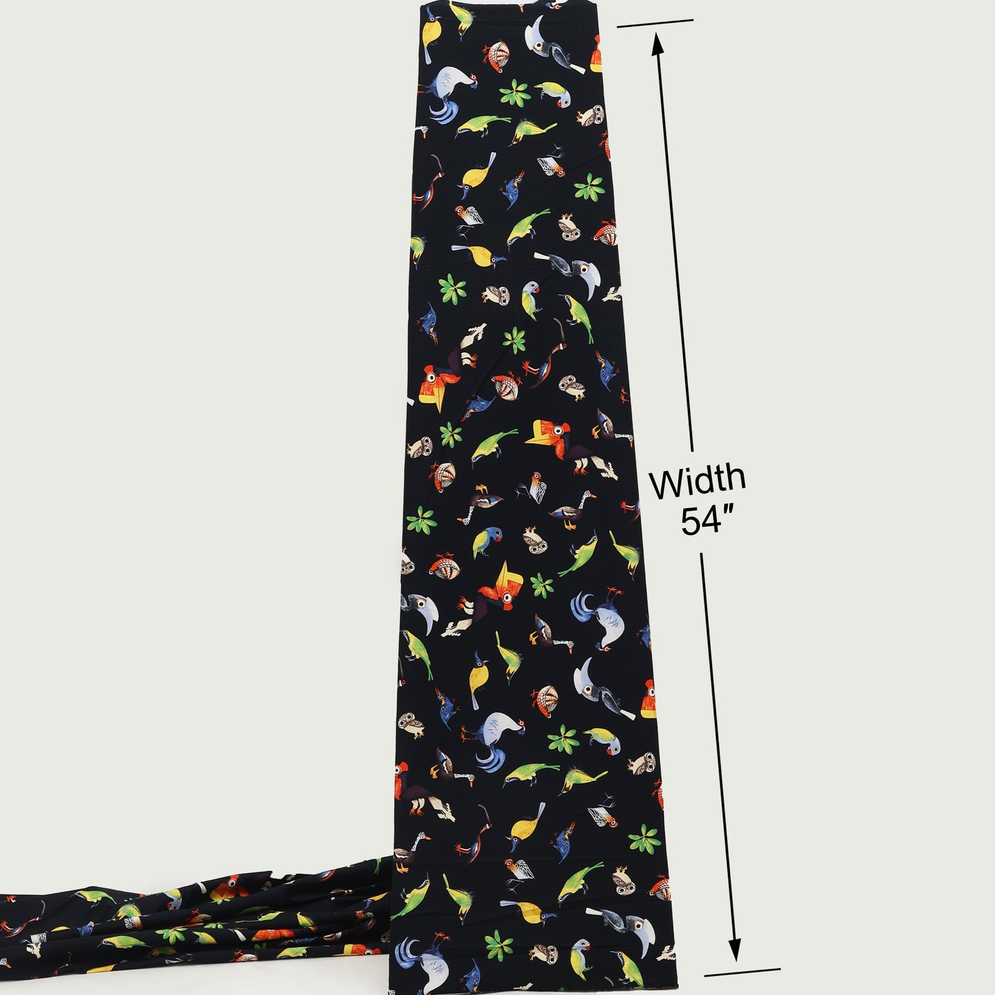 Black Multicolor Bird Printed Denim Fabric