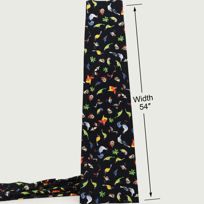Black Multicolor Bird Printed Denim Fabric