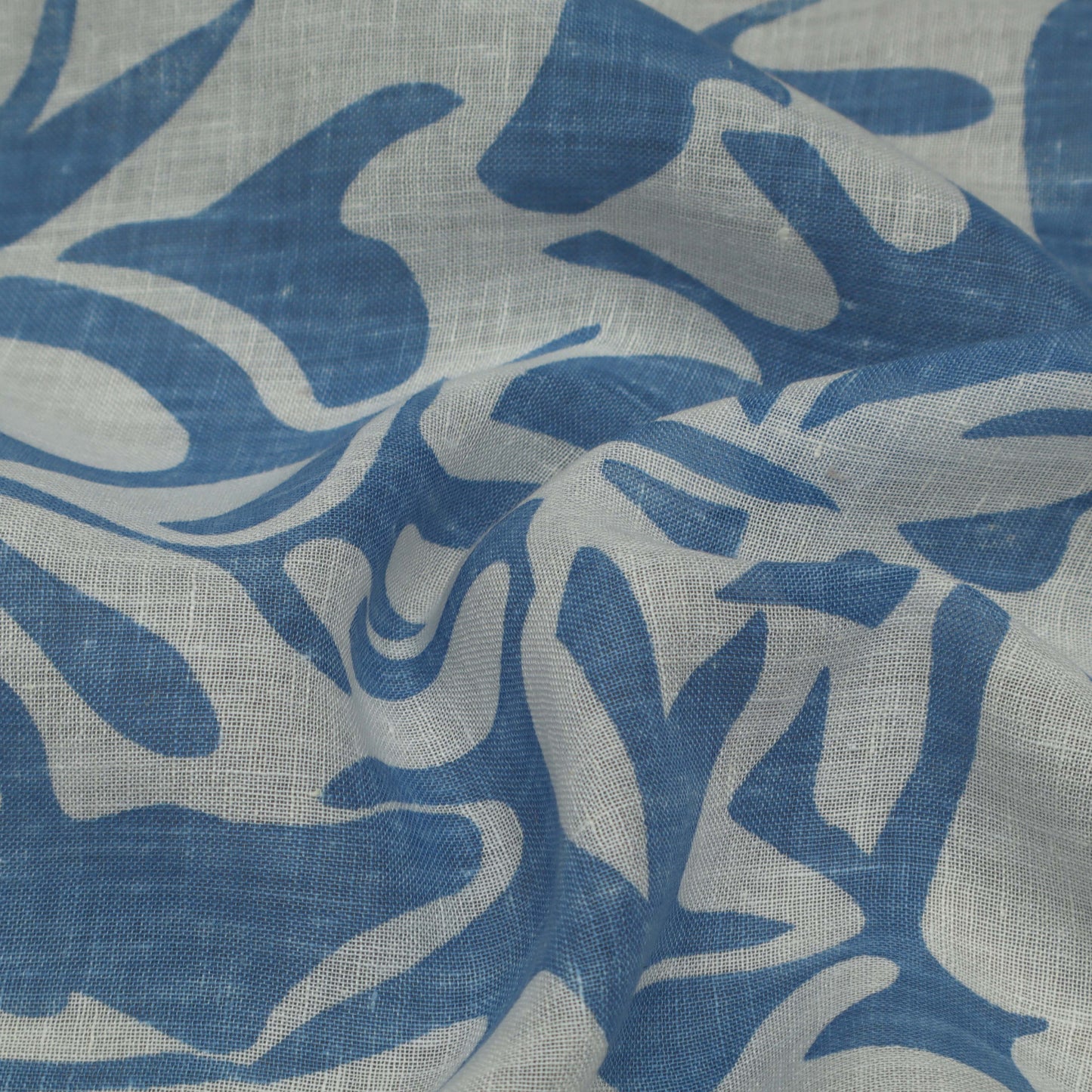 Blue Color Linen Print Fabric