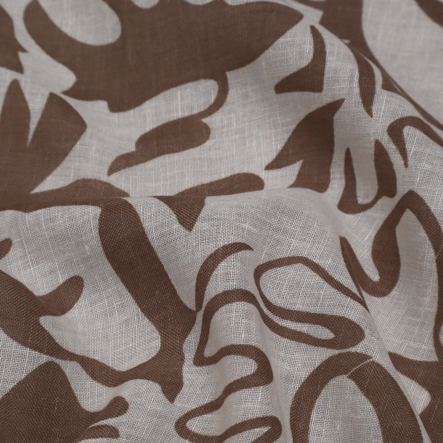 Brown Color Linen Print Fabric