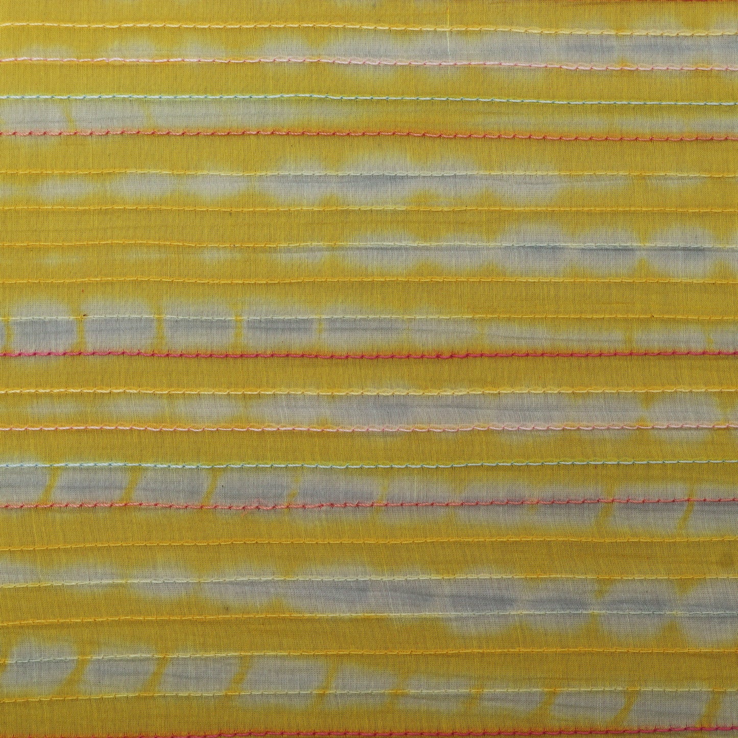 Yellow Color Chanderi Kantha Work Tie And Dye Fabric