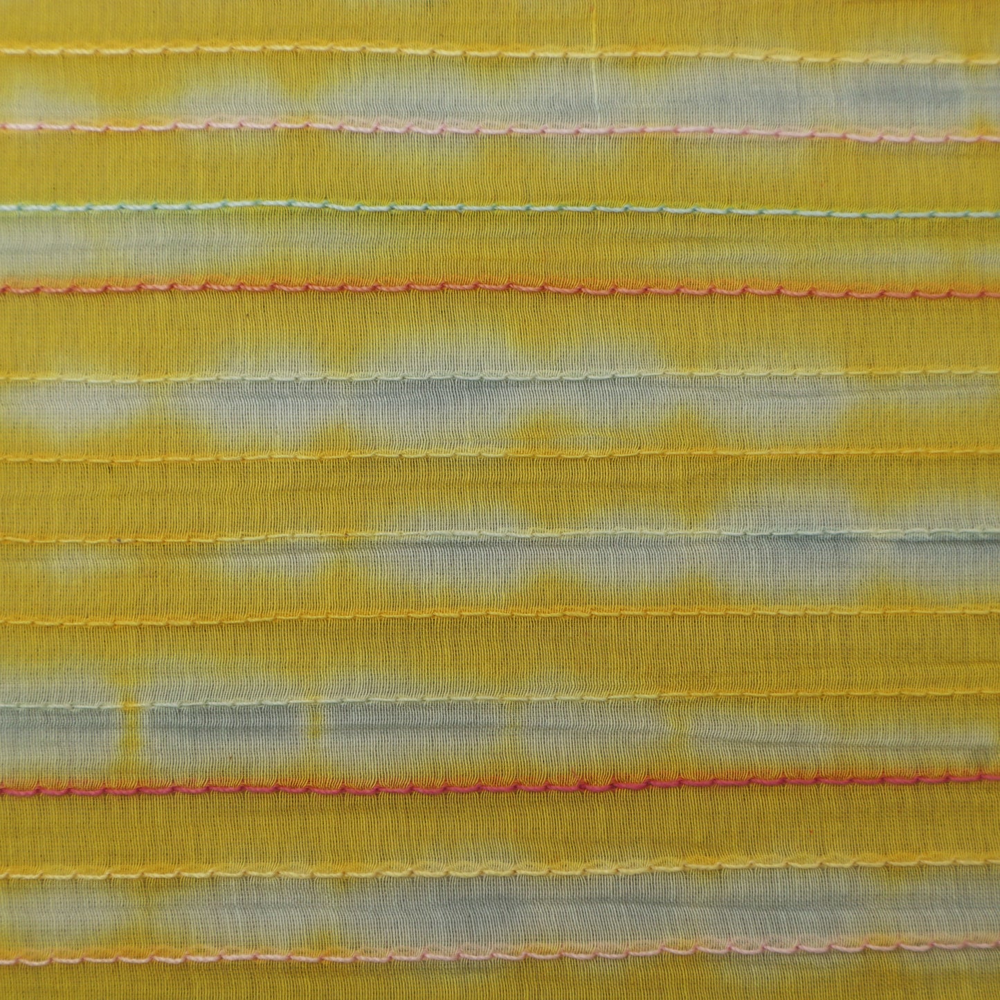 Yellow Color Chanderi Kantha Work Tie And Dye Fabric