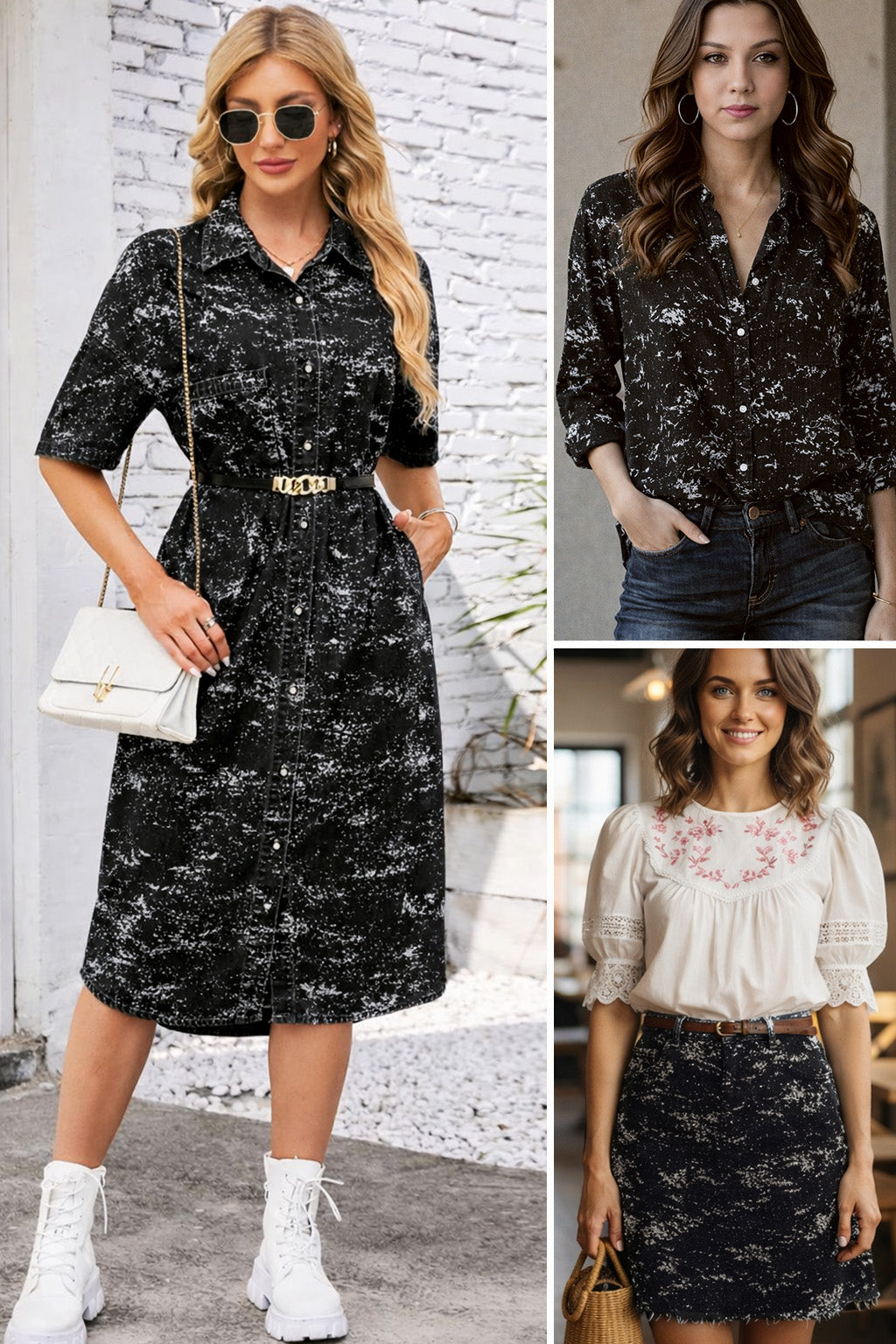 Black Denim Silver Print