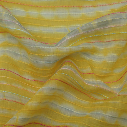 Yellow Color Chanderi Kantha Work Tie And Dye Fabric