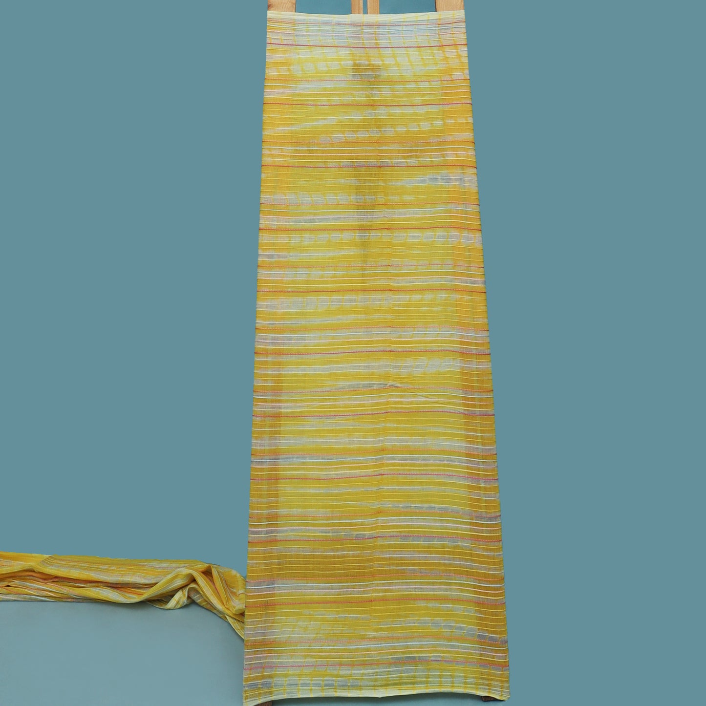 Yellow Color Chanderi Kantha Work Tie And Dye Fabric