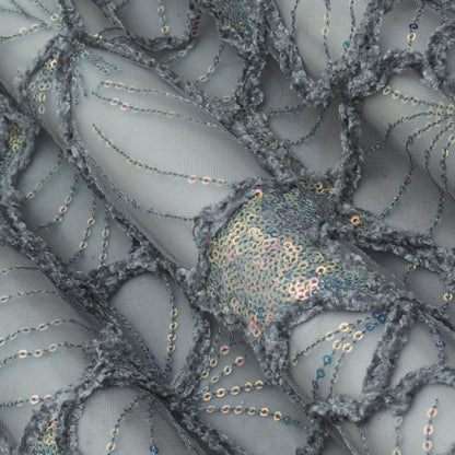 Grey Color Net Embroidery Fabric