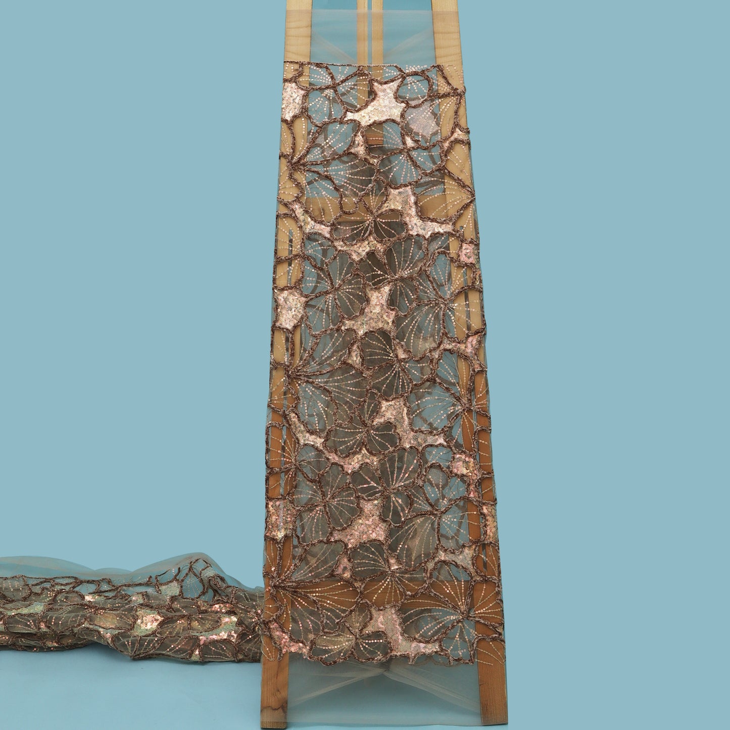 Brown Color Net Embroidery Fabric