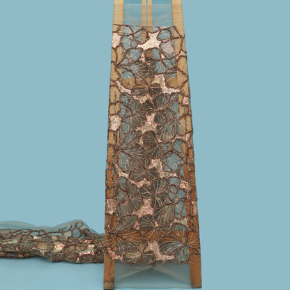 Brown Color Net Embroidery Fabric