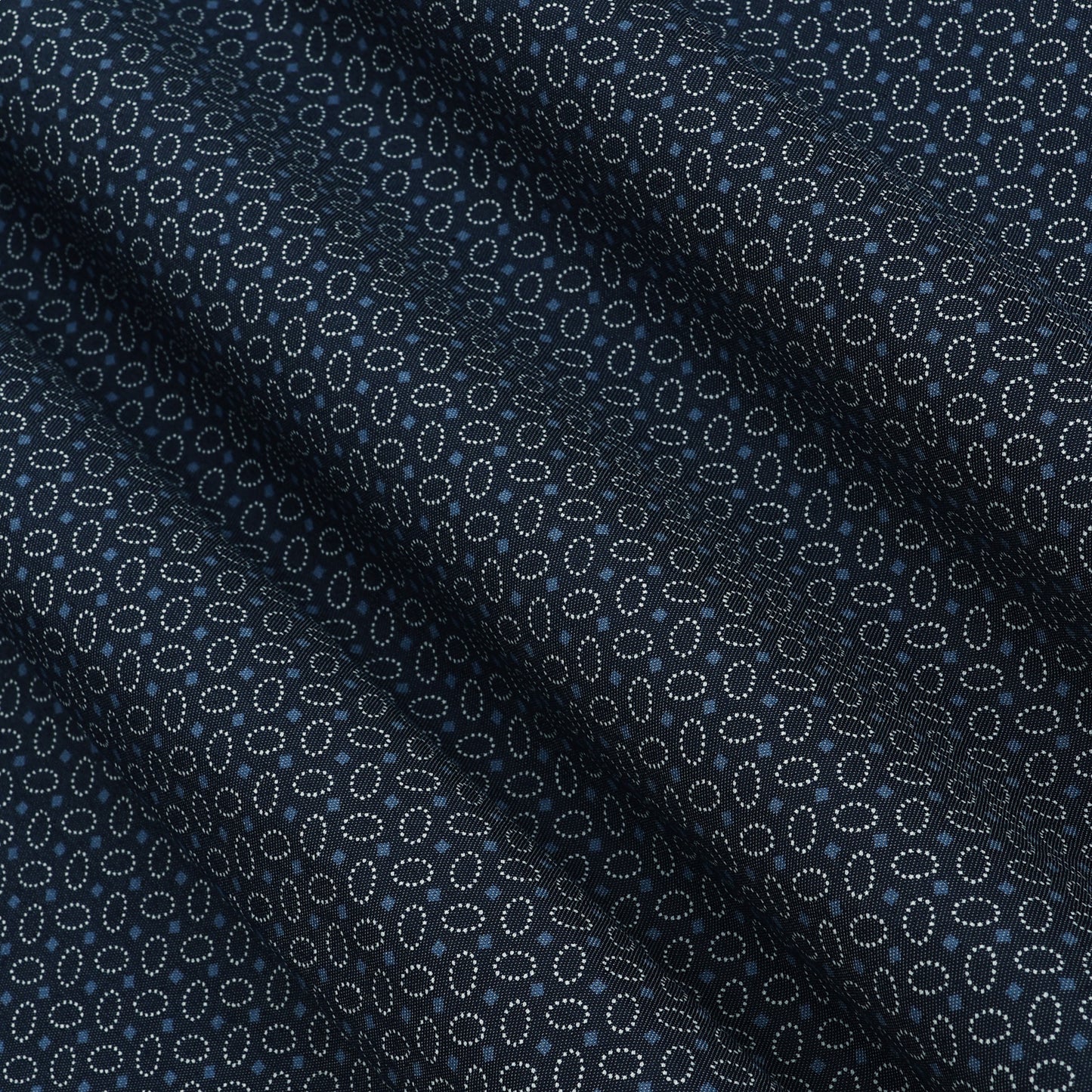Navy Blue Geometric Printed Denim Fabric