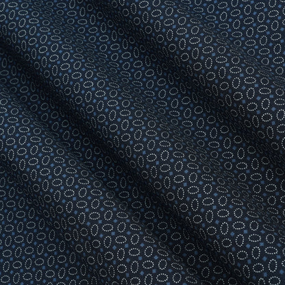 Navy Blue Geometric Printed Denim Fabric
