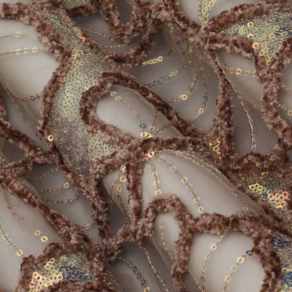 Brown Color Net Embroidery Fabric
