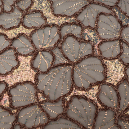 Brown Color Net Embroidery Fabric