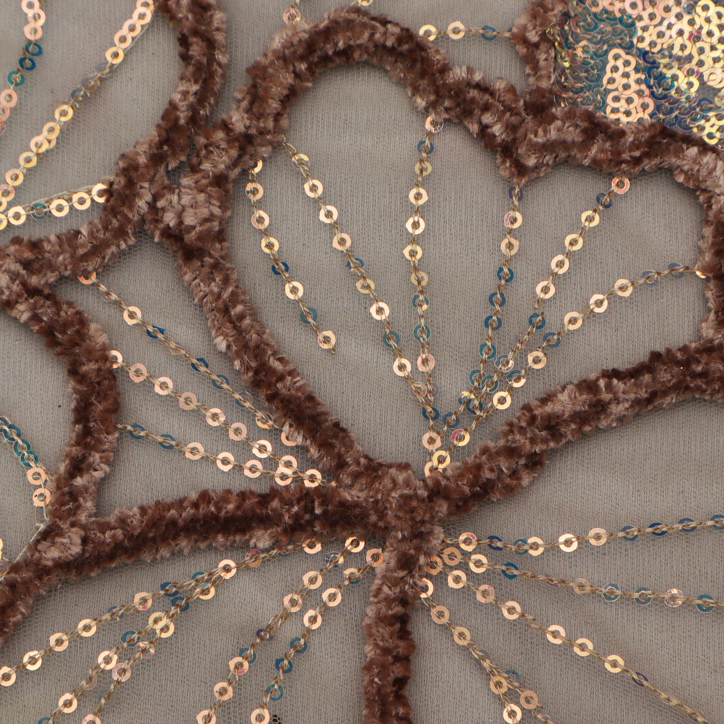 Brown Color Net Embroidery Fabric