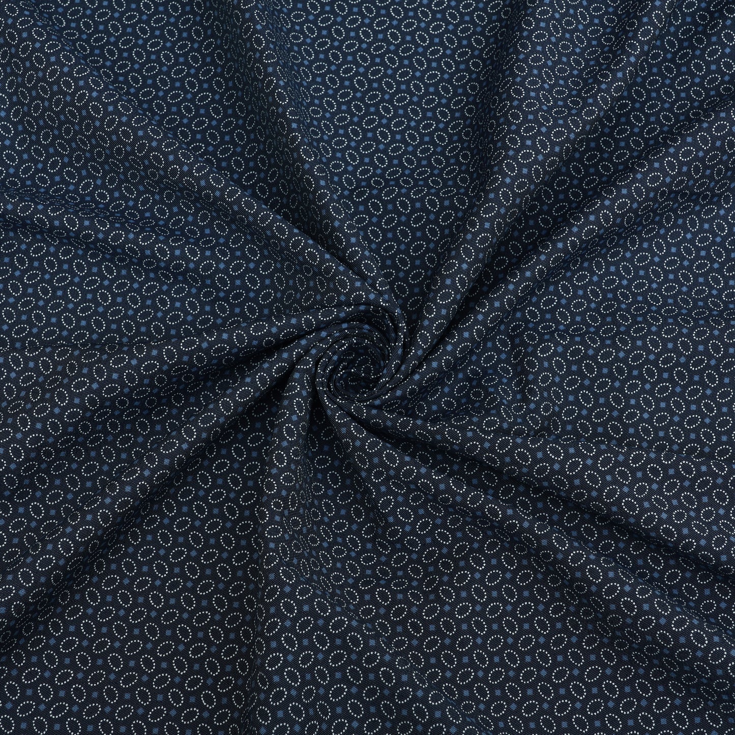 Navy Blue Geometric Printed Denim Fabric